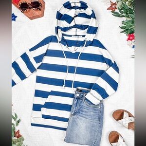 Rylie Light Weight Hooded Sweatshirt- Navy & White Michelle Mae